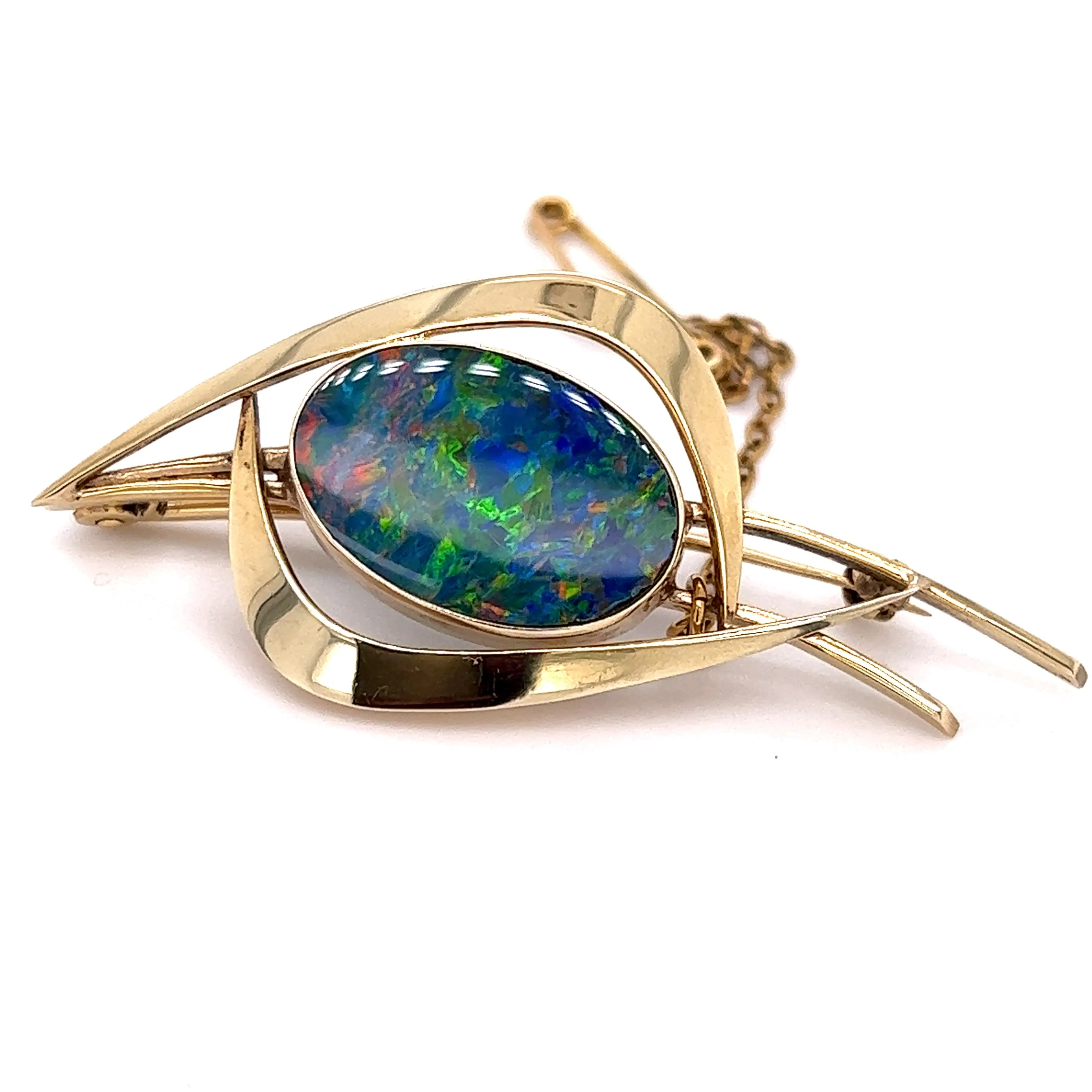 9ct Yellow Gold Opal Doublet Brooch with Safety Chain