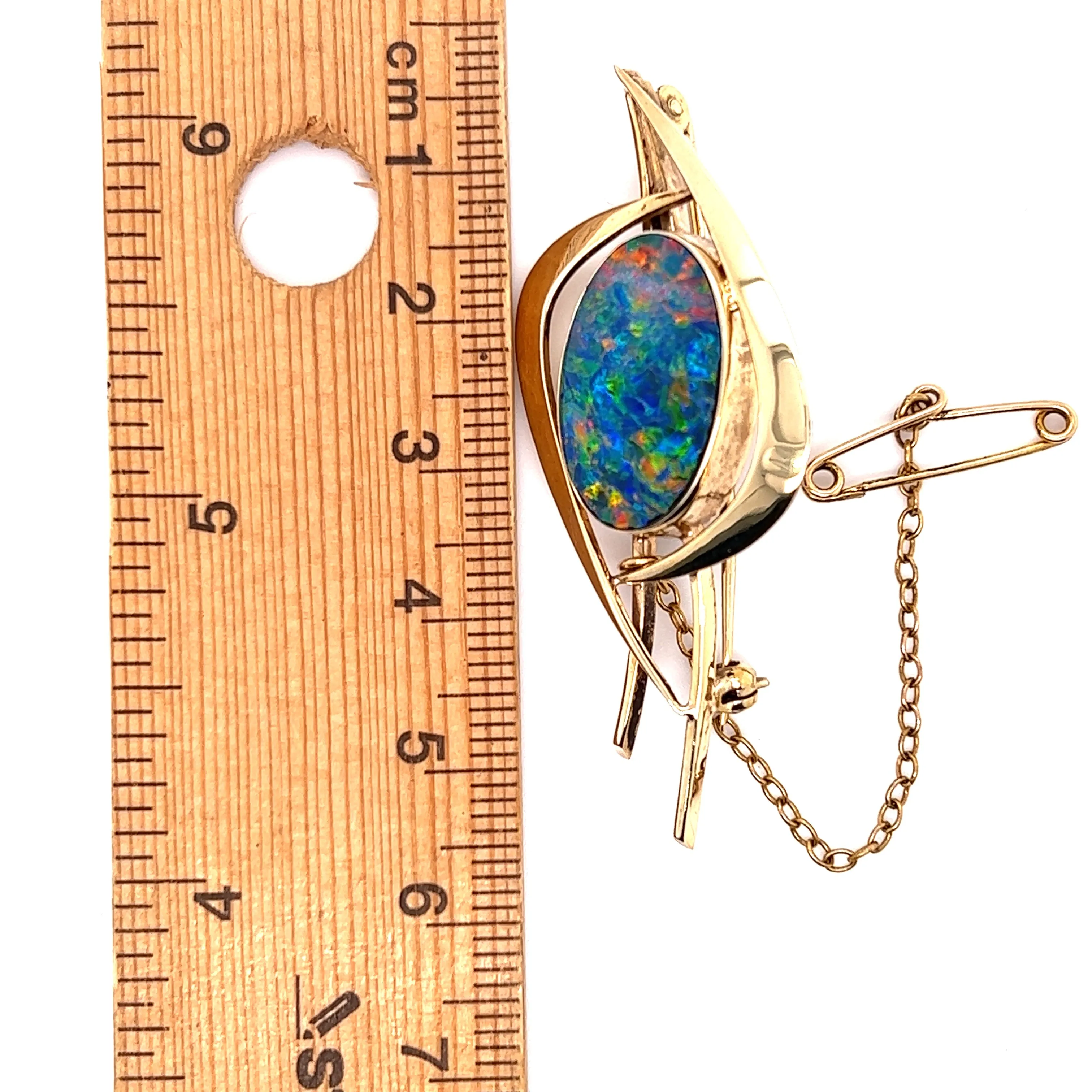 9ct Yellow Gold Opal Doublet Brooch with Safety Chain