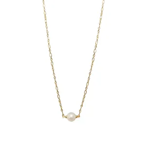 9mm Golden Link Pearl Necklace