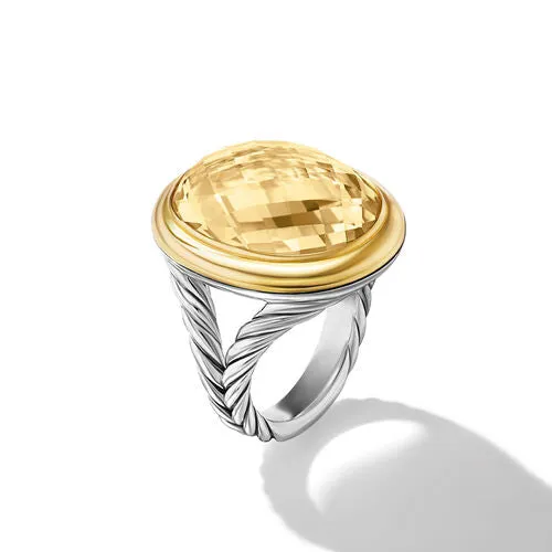 Albion Oval Ring in Sterling Silver with 18K Yellow Gold and Champagne Citrine, 21mm