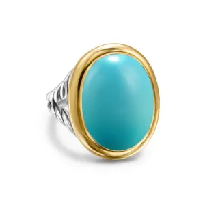 Albion Oval Ring in Sterling Silver with 18K Yellow Gold and Turquoise, Size 7