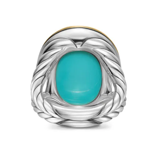 Albion Oval Ring in Sterling Silver with 18K Yellow Gold and Turquoise, Size 7