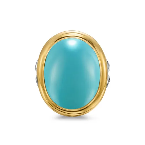 Albion Oval Ring in Sterling Silver with 18K Yellow Gold and Turquoise, Size 7