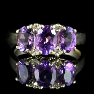 Amethyst And Diamond Trilogy Ring 9Ct Gold