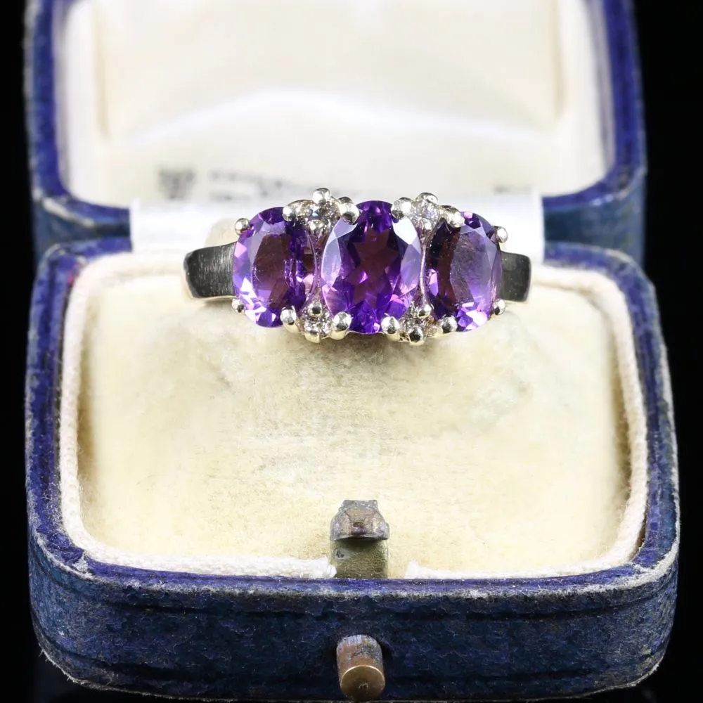 Amethyst And Diamond Trilogy Ring 9Ct Gold