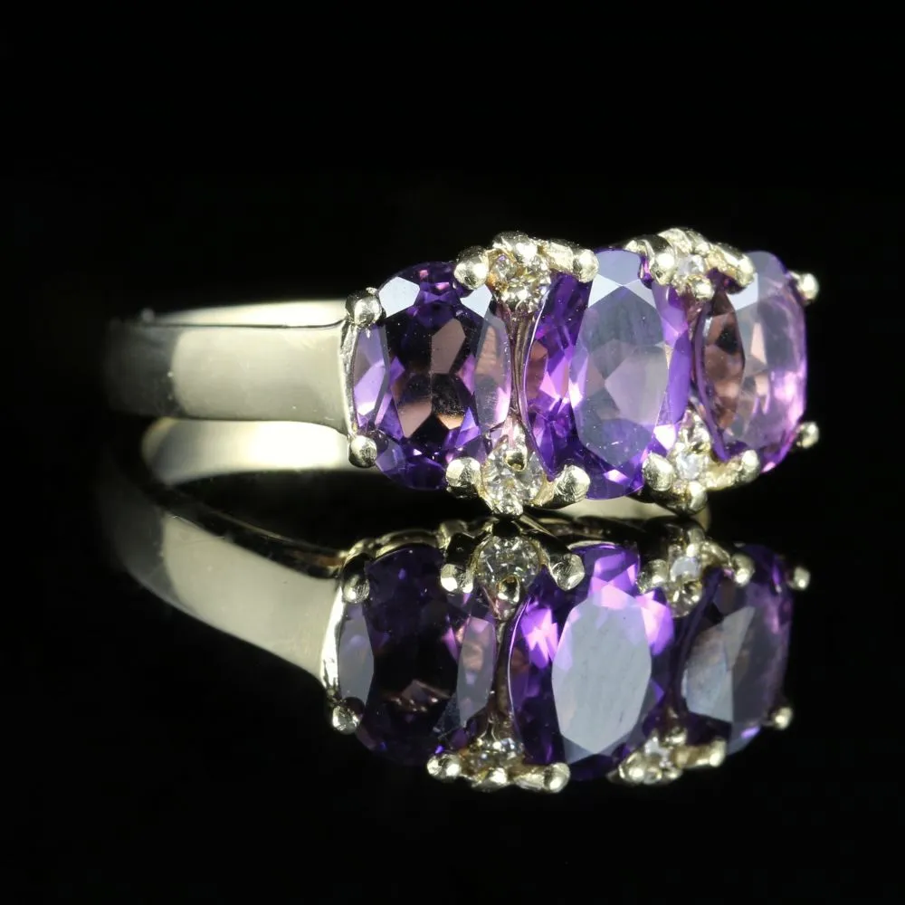 Amethyst And Diamond Trilogy Ring 9Ct Gold