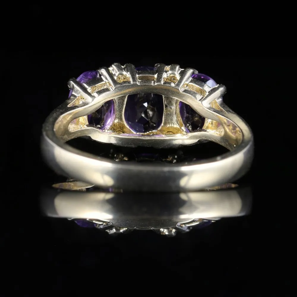 Amethyst And Diamond Trilogy Ring 9Ct Gold