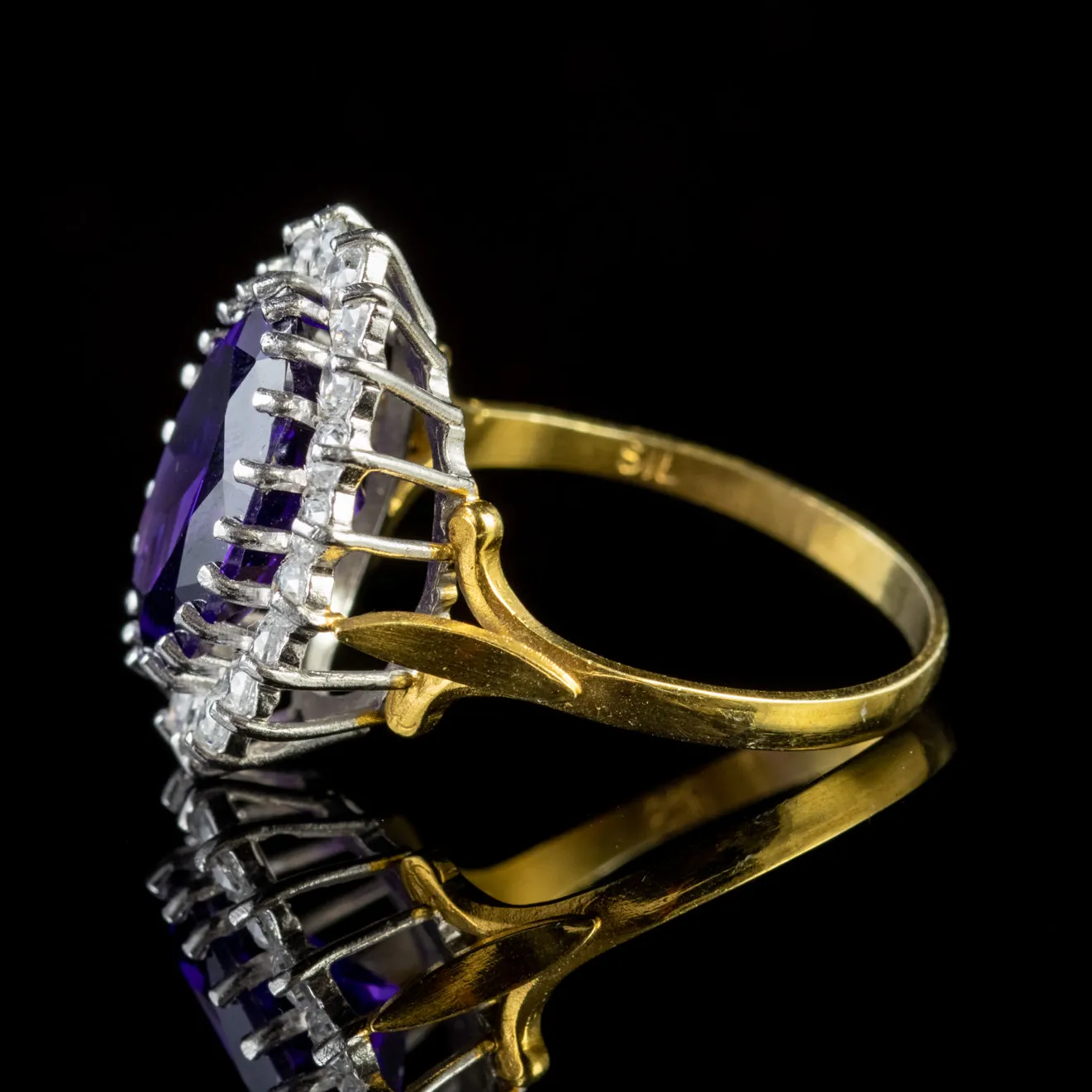 Amethyst Paste Stone Cluster Ring 18Ct Gold On Silver