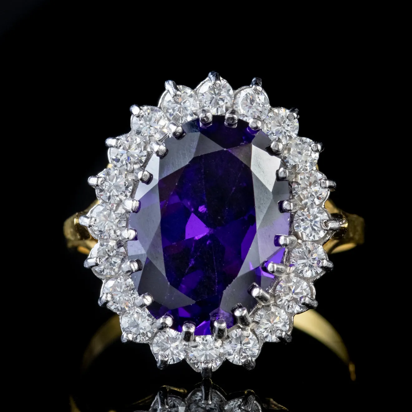 Amethyst Paste Stone Cluster Ring 18Ct Gold On Silver