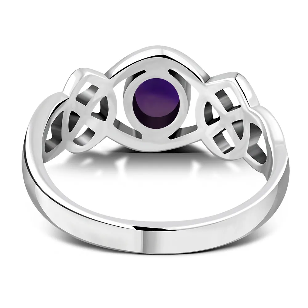 Amethyst Stone Cabochon Celtic Knot Silver Ring