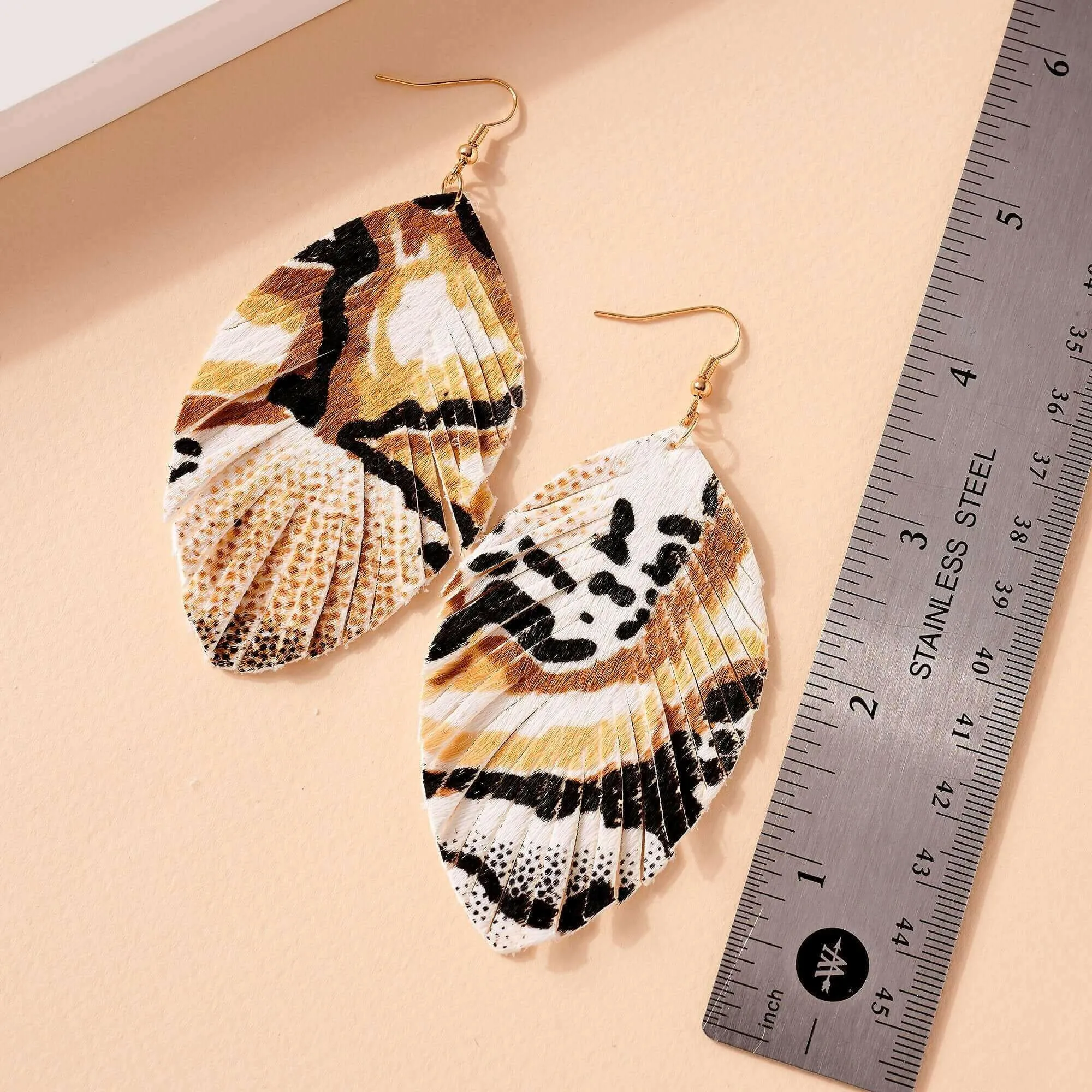 Animal Print Feather Dangling Earrings