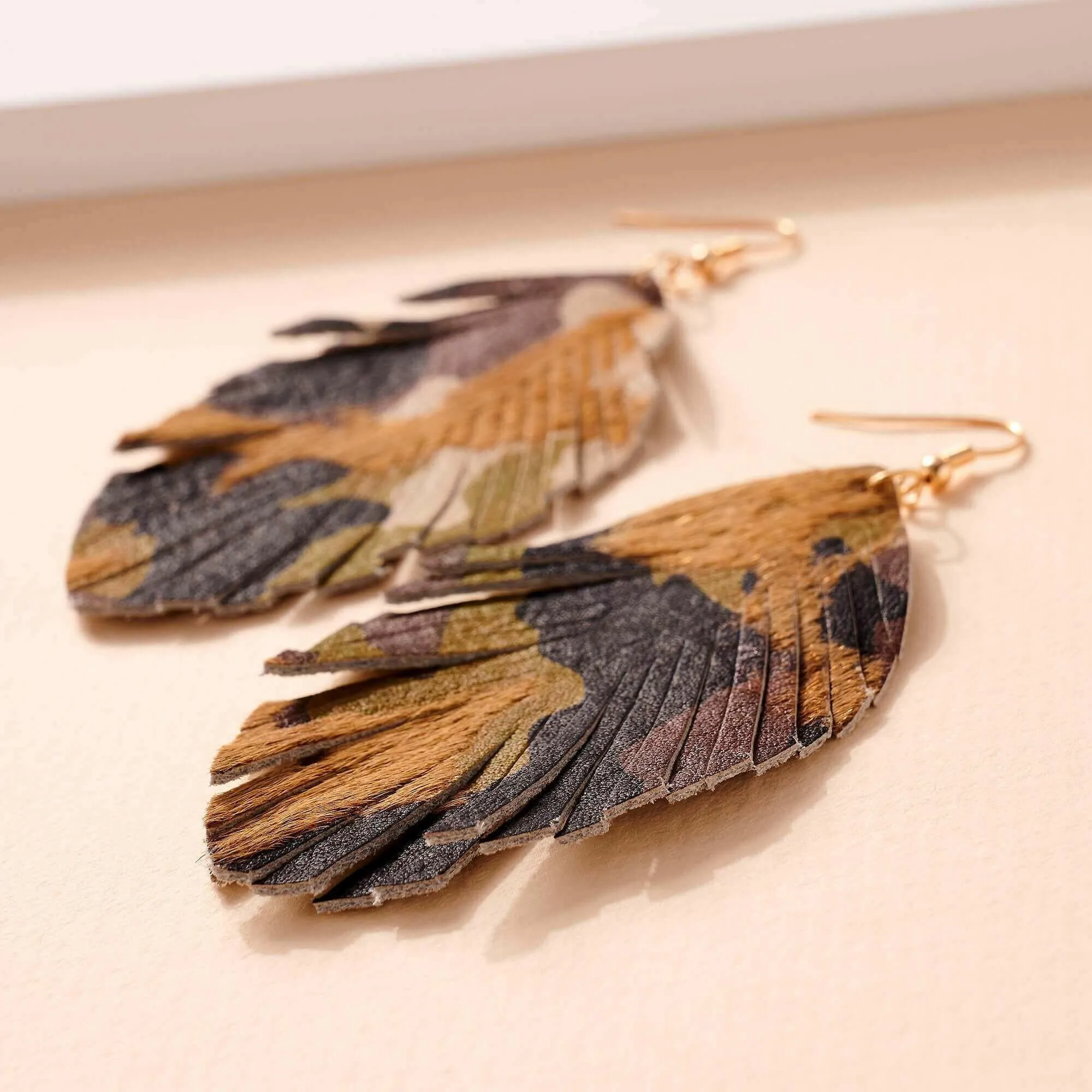 Animal Print Feather Dangling Earrings