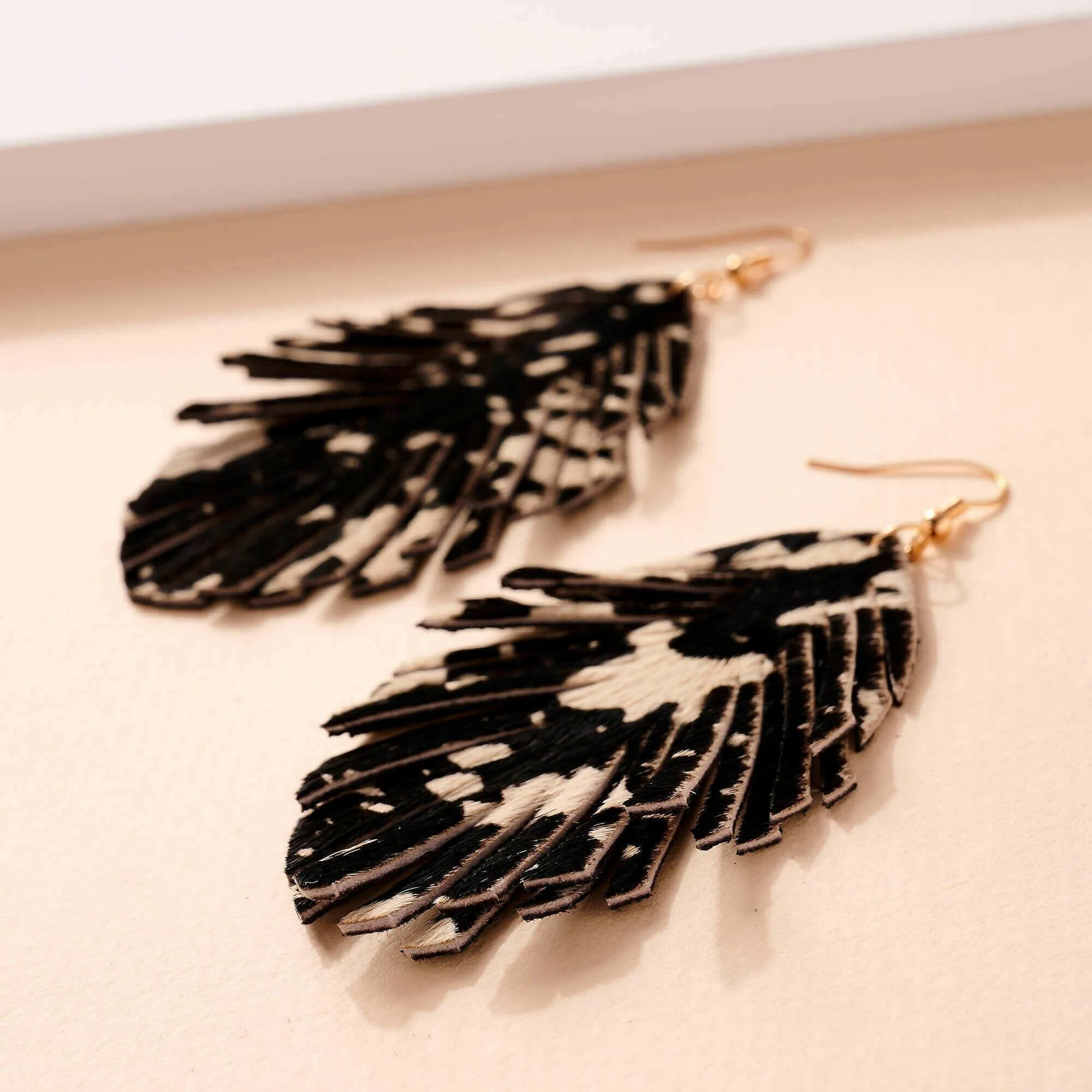 Animal Print Feather Dangling Earrings