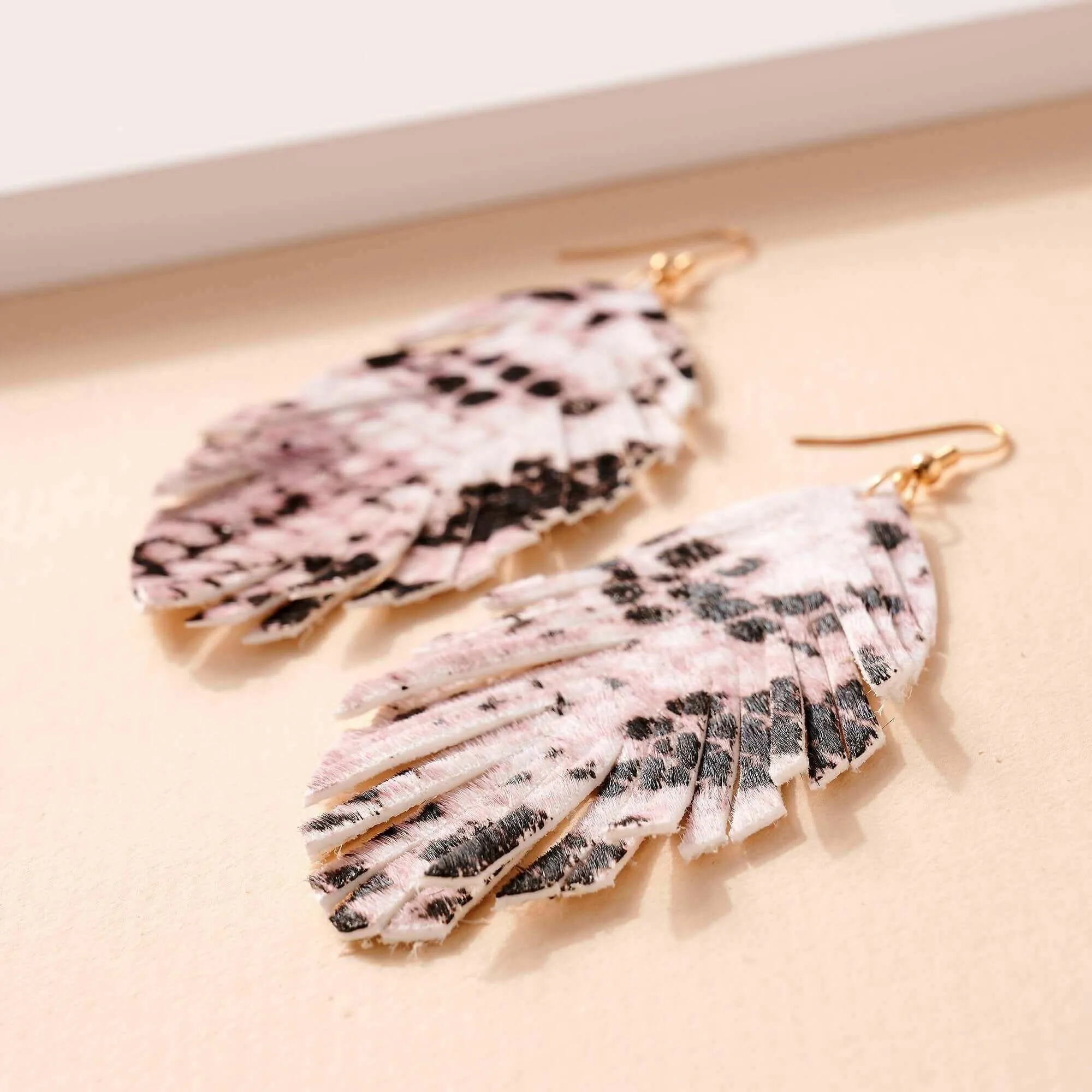 Animal Print Feather Dangling Earrings