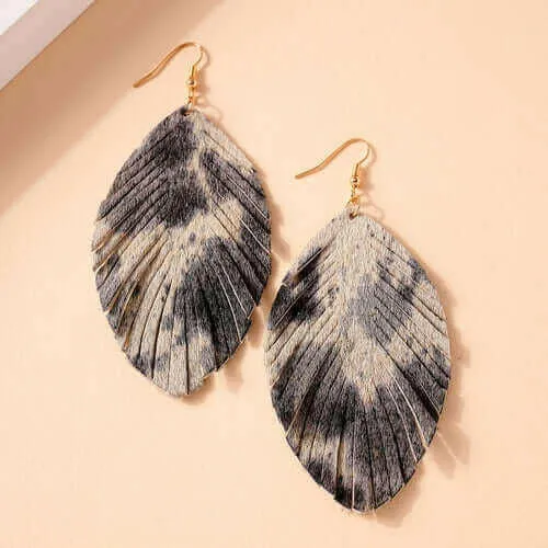 Animal Print Feather Dangling Earrings