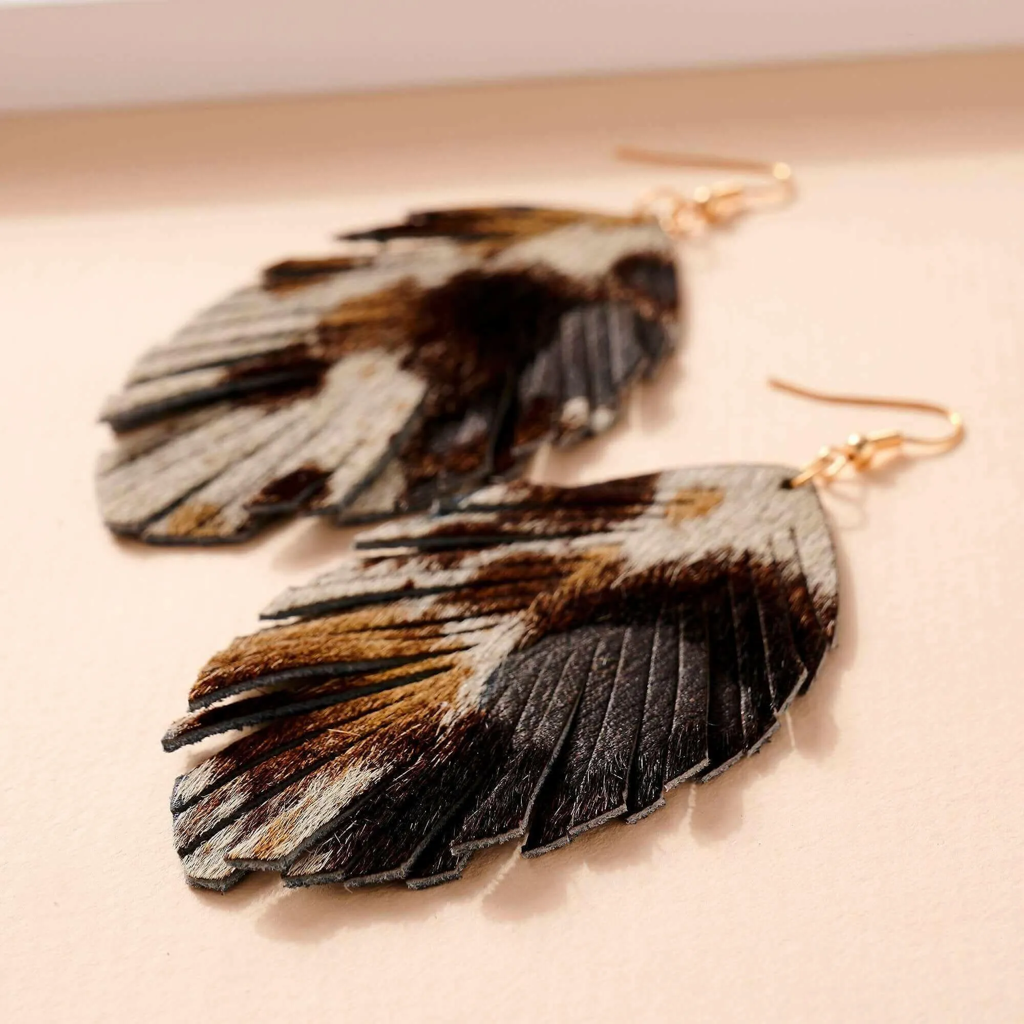 Animal Print Feather Dangling Earrings