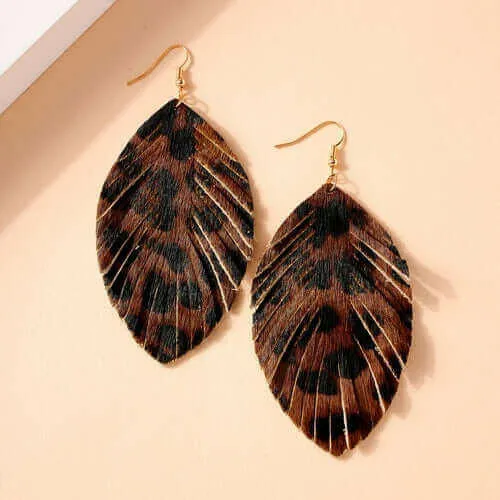 Animal Print Feather Dangling Earrings