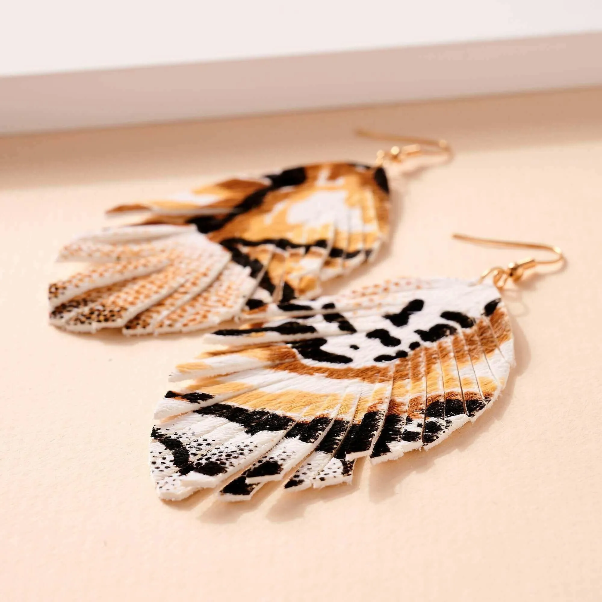 Animal Print Feather Dangling Earrings