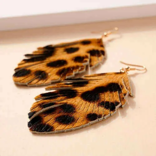 Animal Print Feather Dangling Earrings