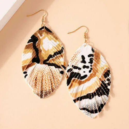 Animal Print Feather Dangling Earrings