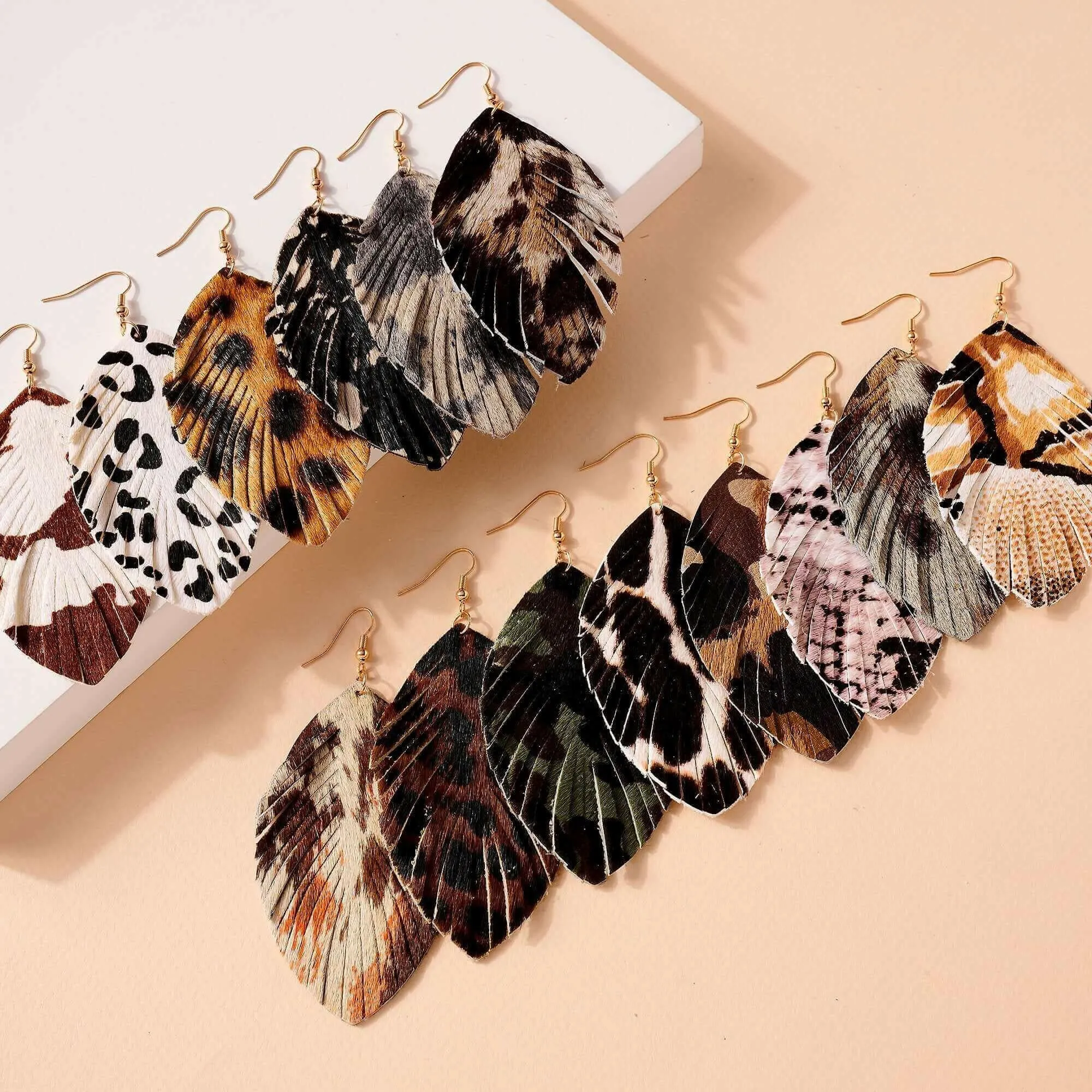 Animal Print Feather Dangling Earrings