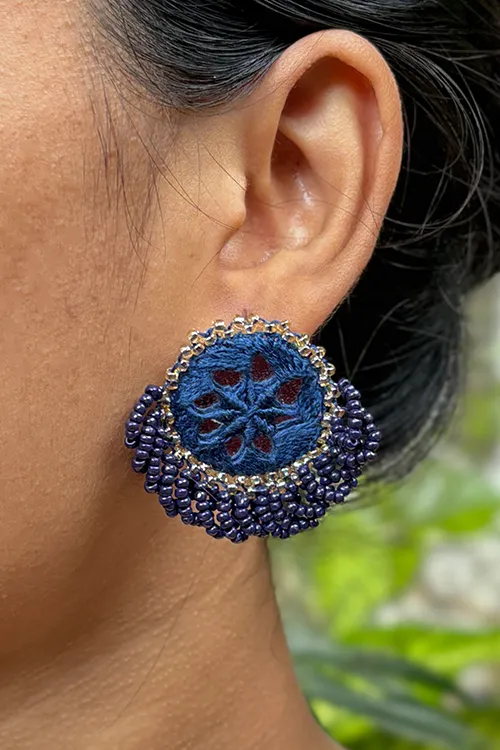 Antarang- Neel Ratna (Blue), Bead Jumki Earing,  100% Cotton.  Hand Made By Divyang Rural Women.