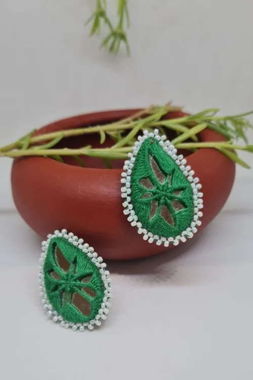 Antarang, Pan Green Stud Earings, 100% Cotton, Handmade By Divyang Rural Women