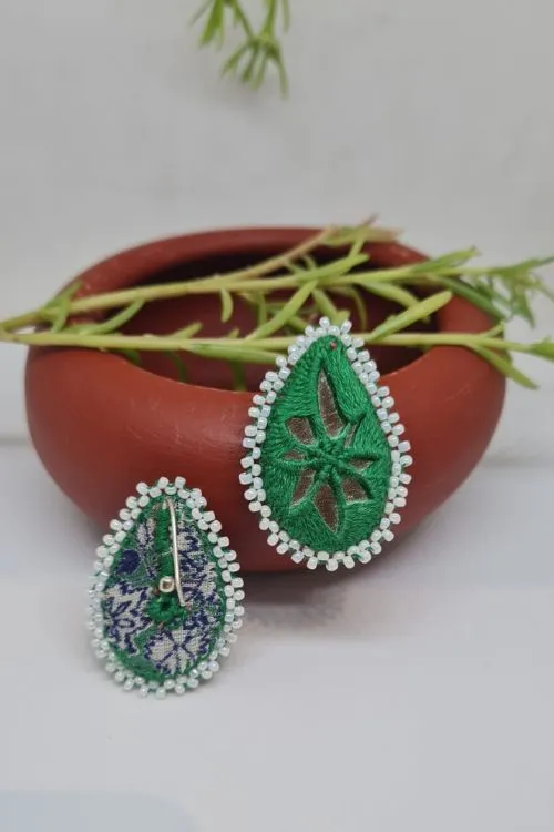 Antarang, Pan Green Stud Earings, 100% Cotton, Handmade By Divyang Rural Women