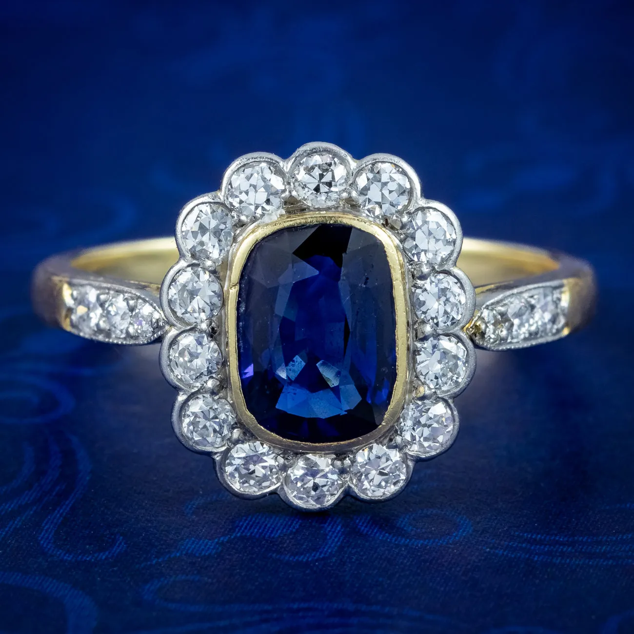 Antique Edwardian Sapphire Diamond Cluster Ring 1ct Blue Sapphire