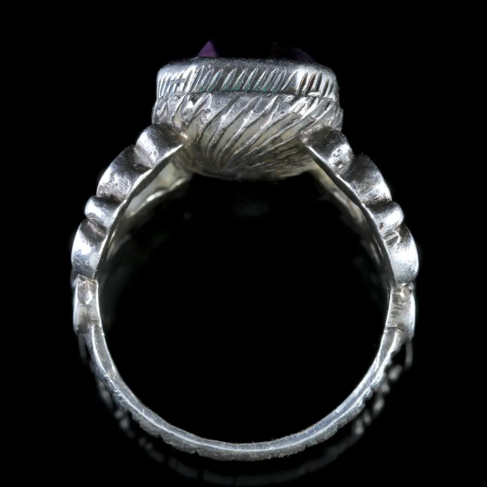 Antique Georgian Large Amethyst Silver Bishops Ring Circa 1800