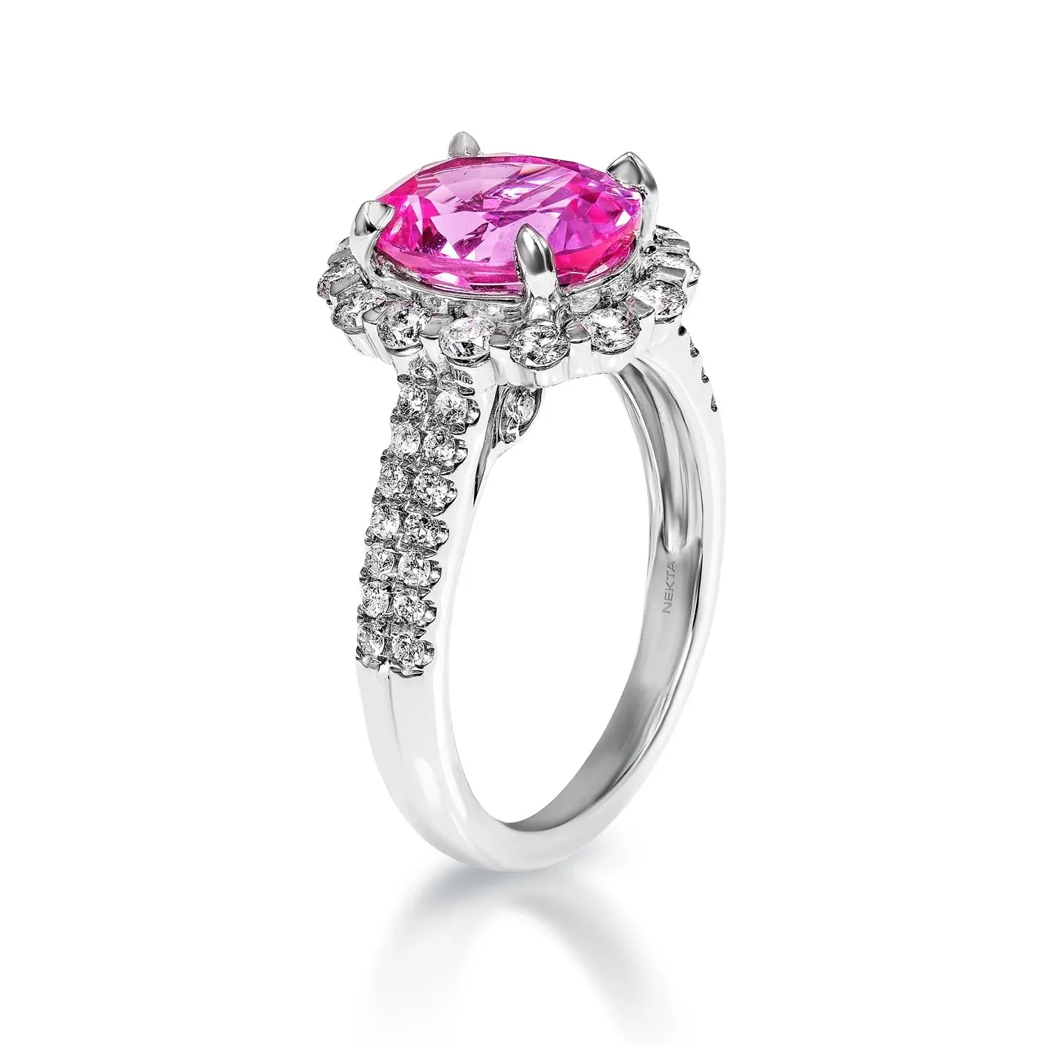 Ariya 5 Carat Oval Cut Pink Sapphire Ring in 14 Karat White Gold