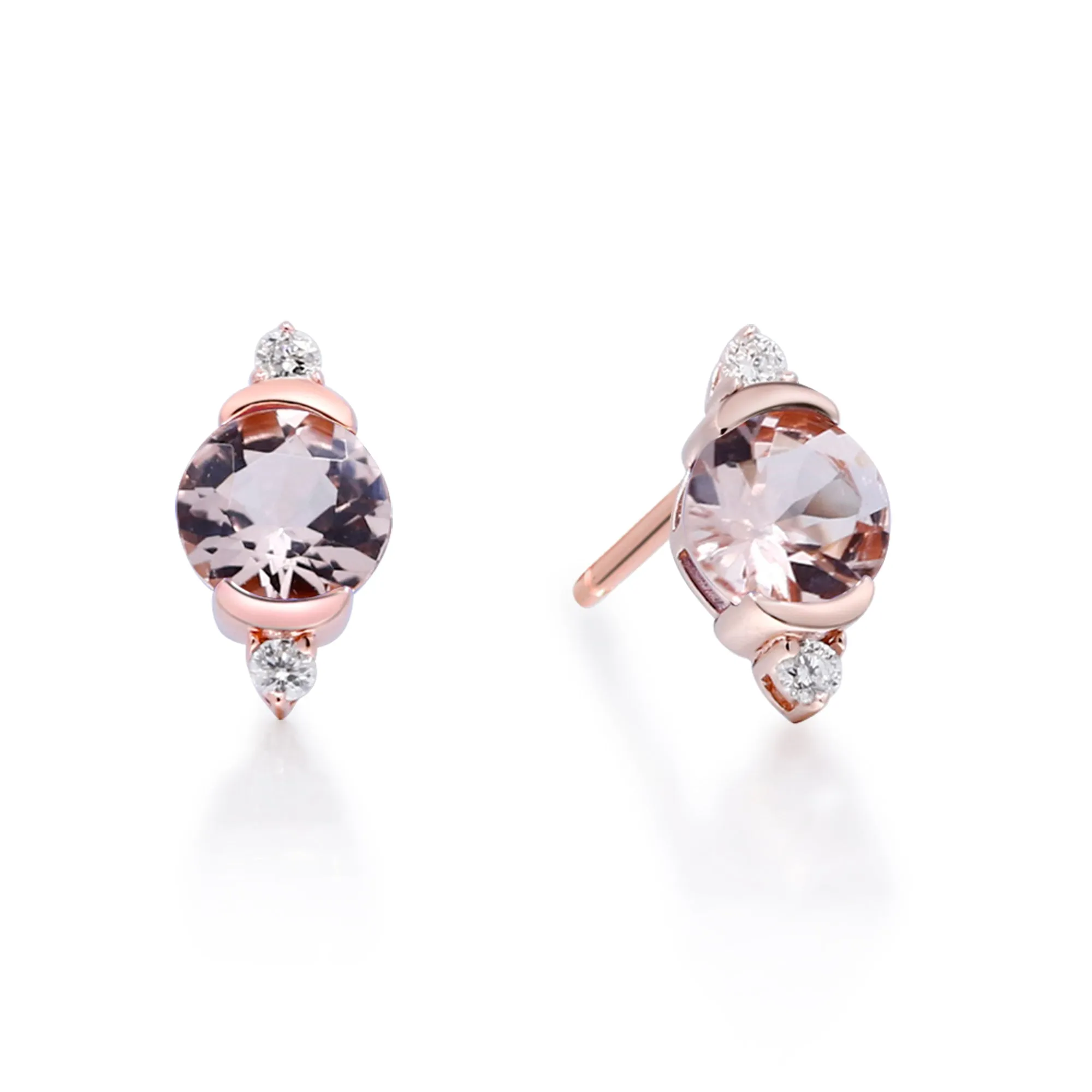 Arya 14K Rose Gold Round-Cut Madagascar Morganite Earrings