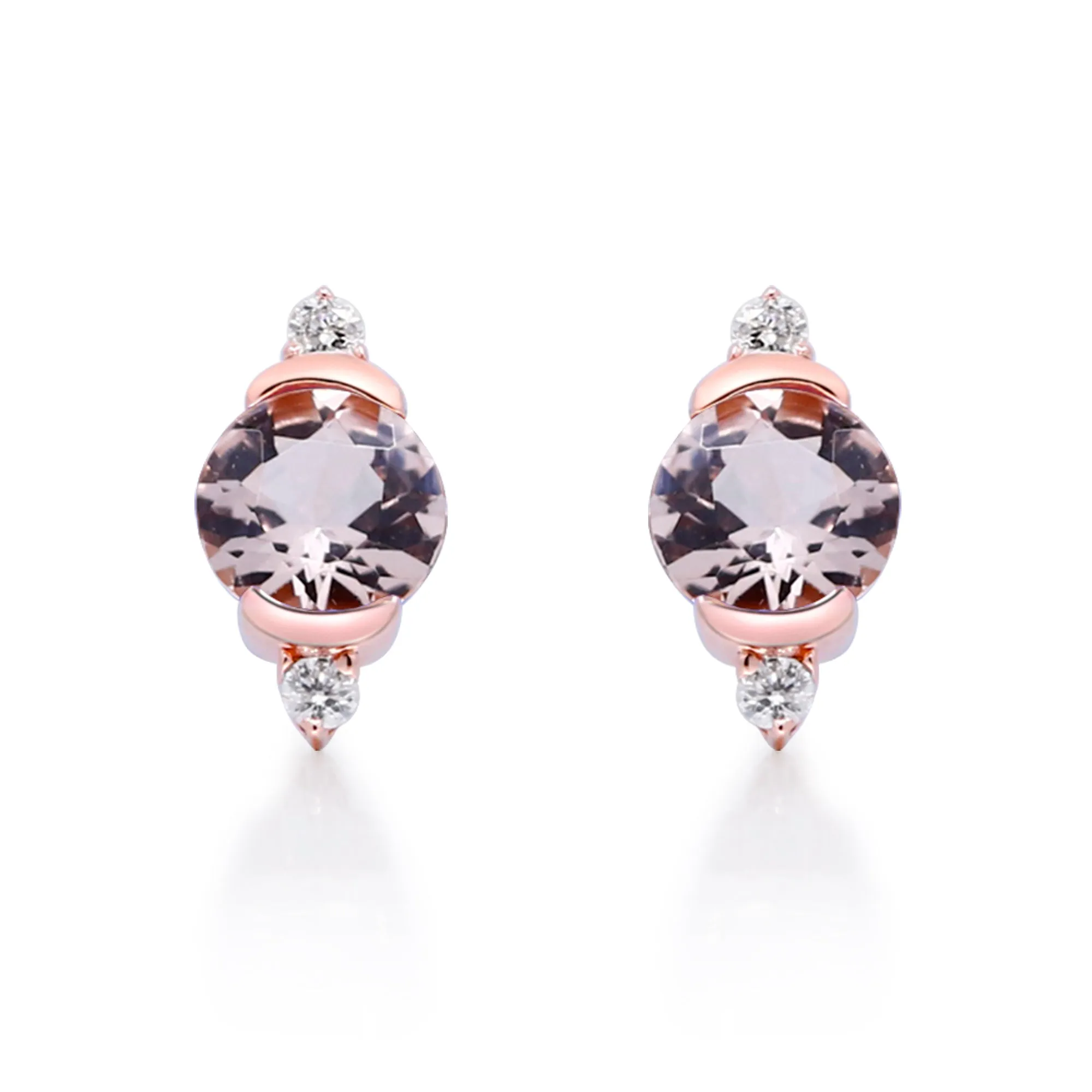 Arya 14K Rose Gold Round-Cut Madagascar Morganite Earrings