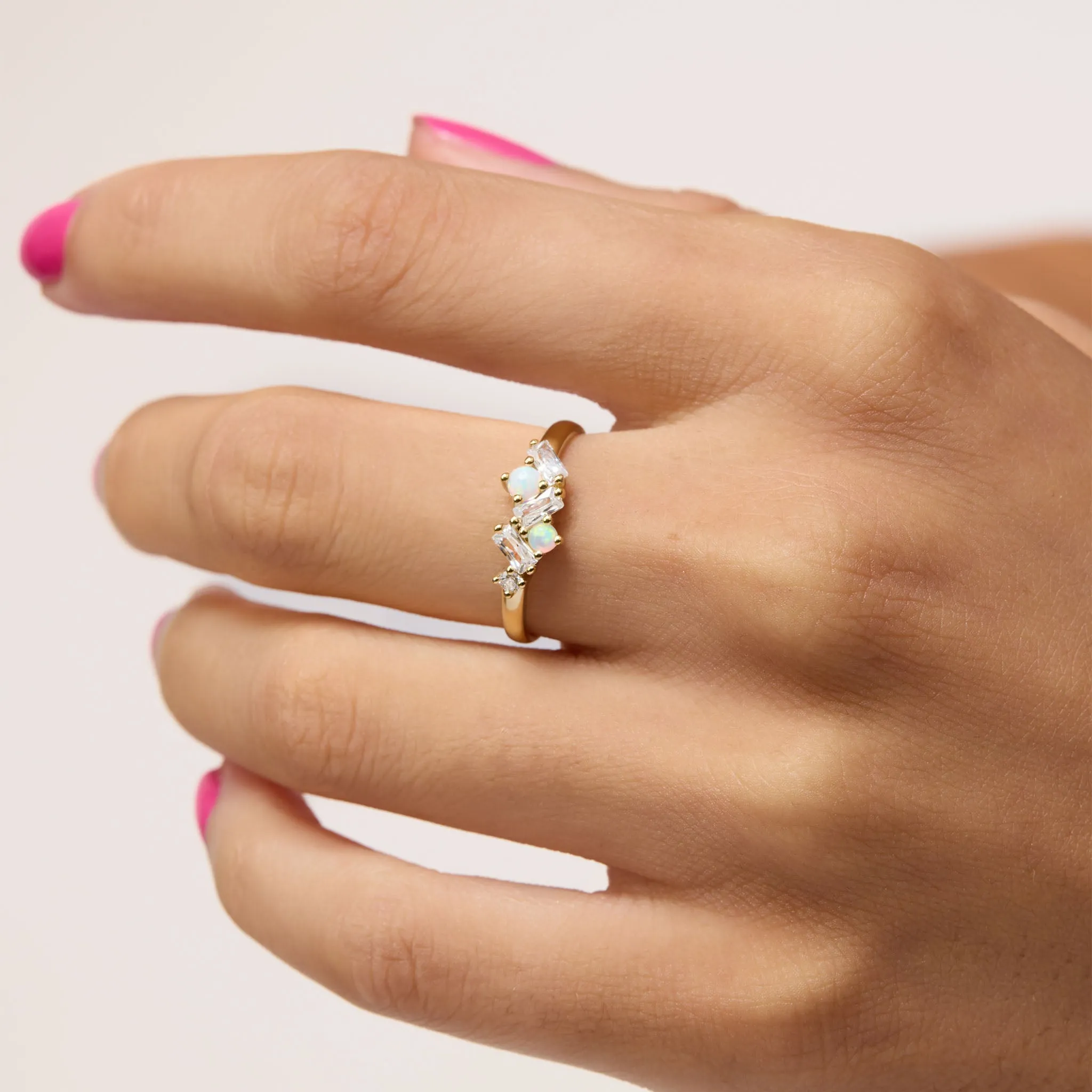 Baguette Opal Cluster Stacking Ring