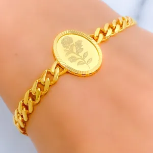 Beautiful Floral Oval 21k Gold Coin Bracelet