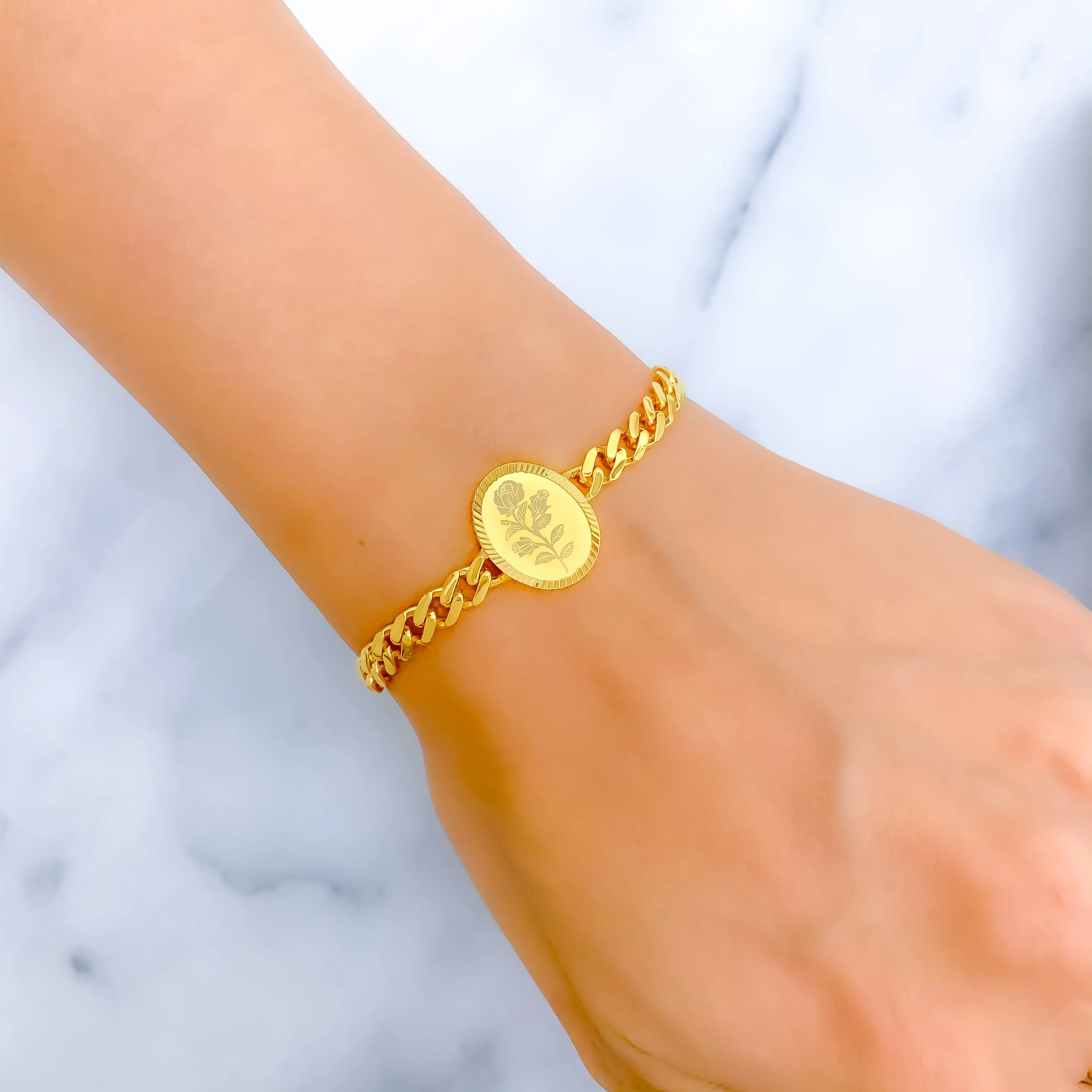 Beautiful Floral Oval 21k Gold Coin Bracelet