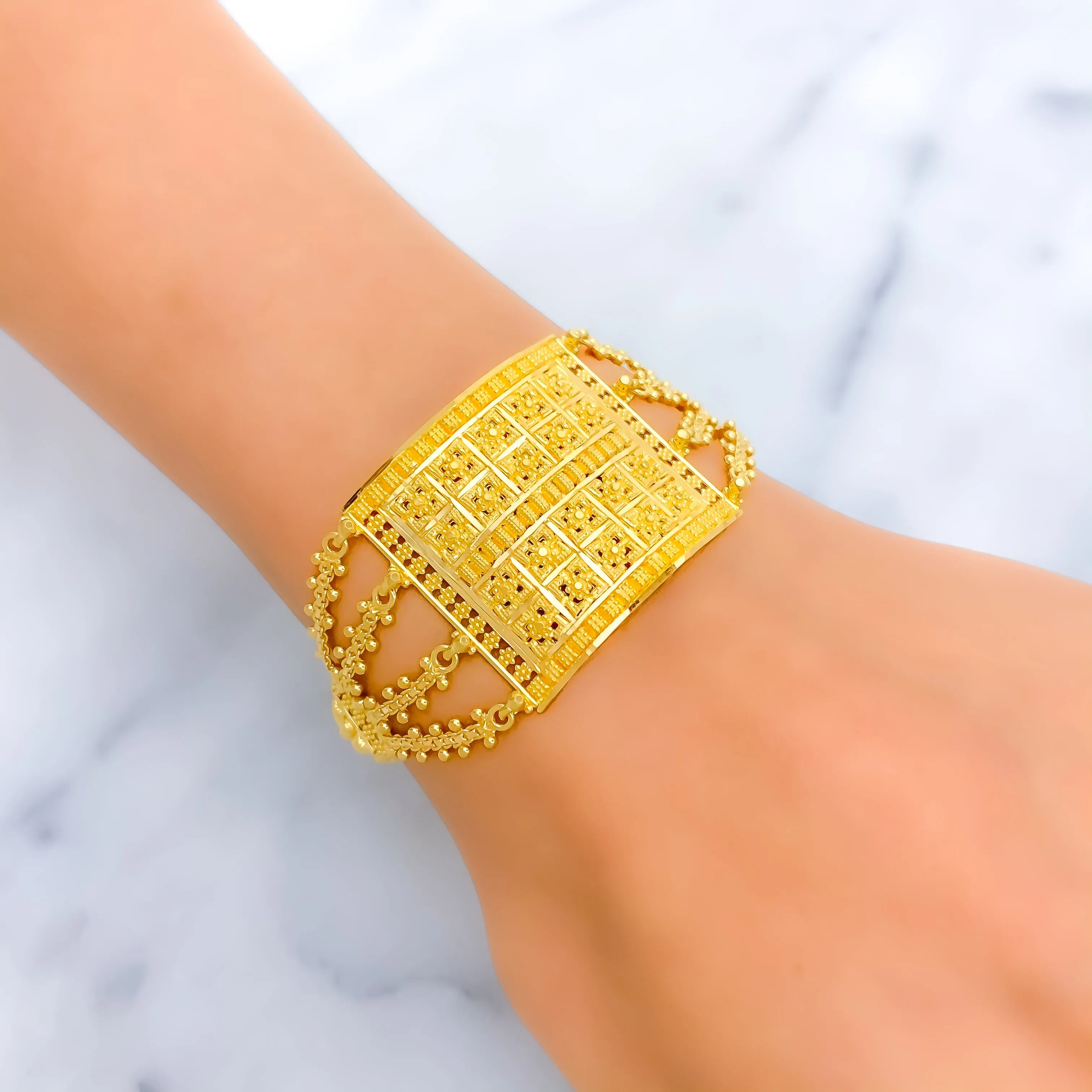 Beautiful Square 22K Gold Medium Statement Bracelet