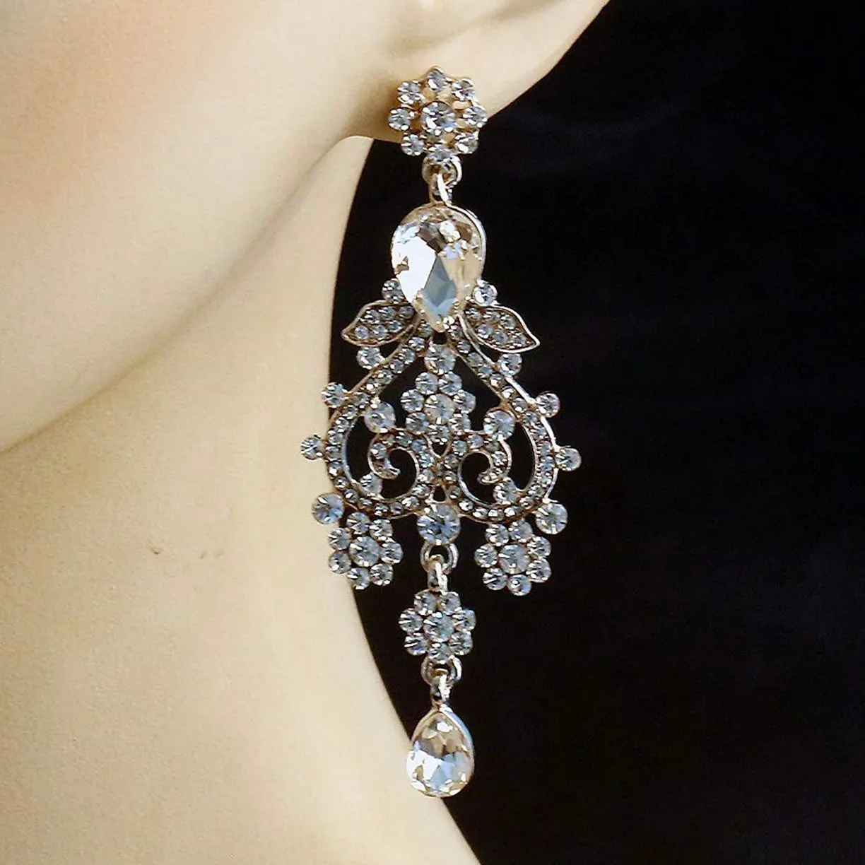 Beverly Exquisite Crystal Teardrop Chandelier Earrings