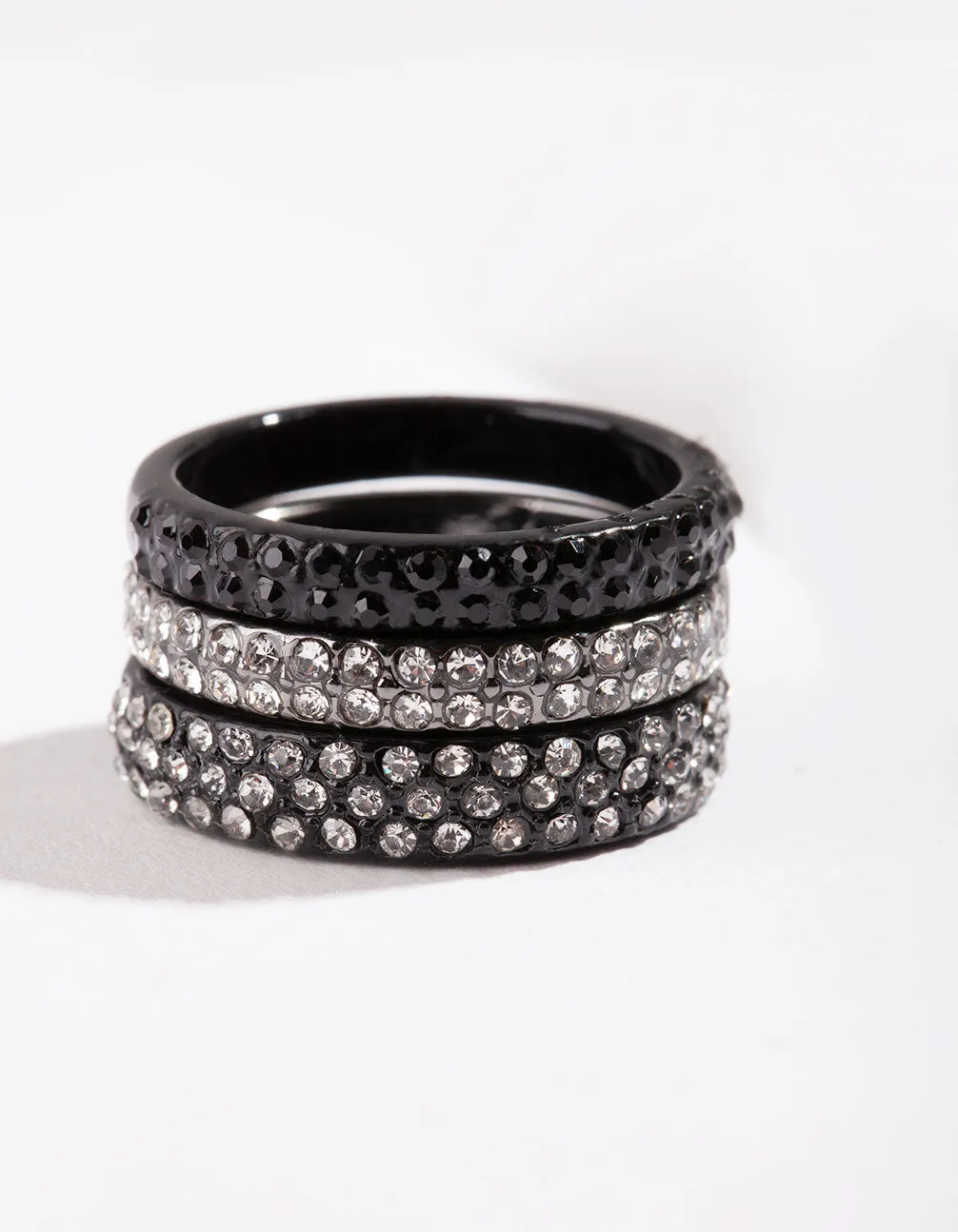 Black Diamante Ring Stack