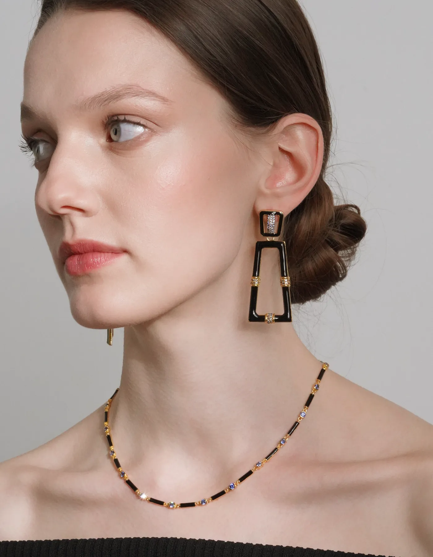 Black Enamel Chess Earrings