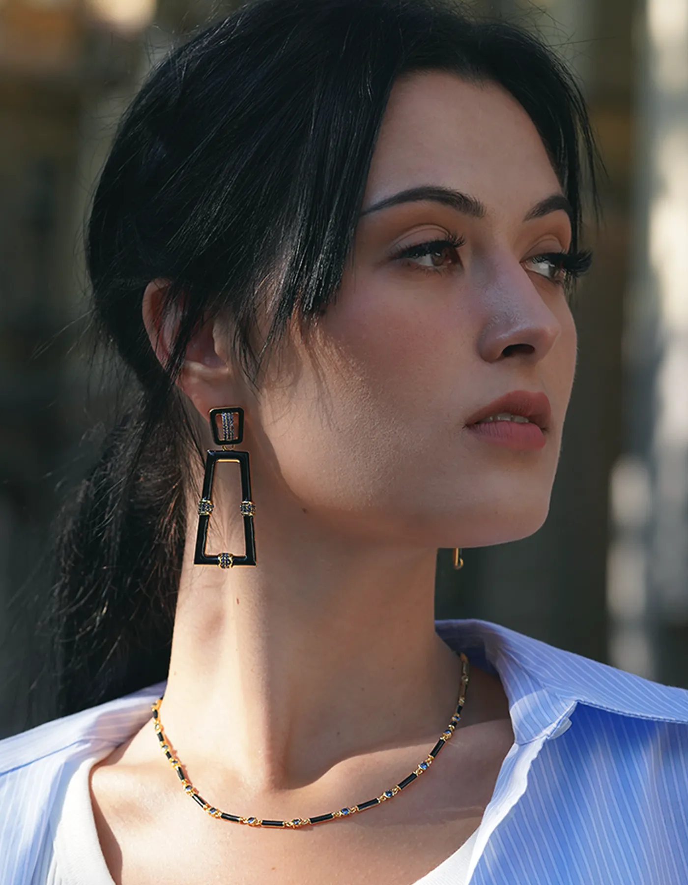 Black Enamel Chess Earrings