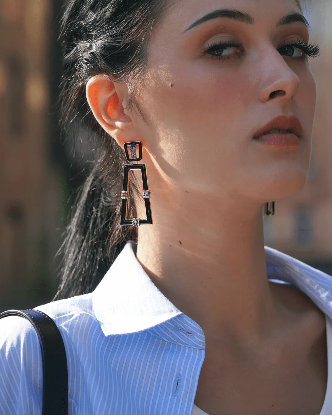 Black Enamel Chess Earrings