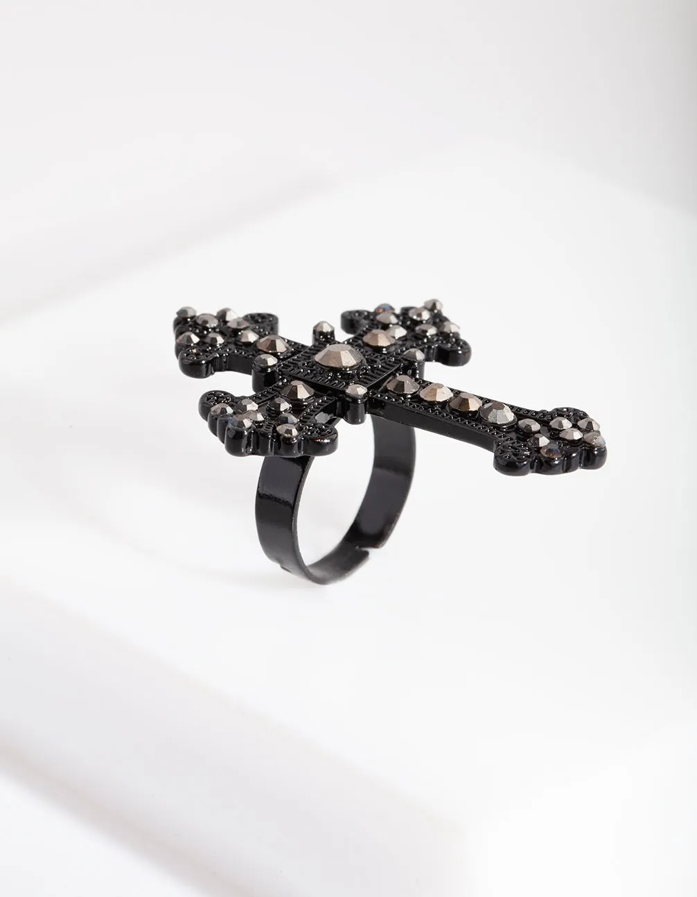 Black Statement Cross Ring