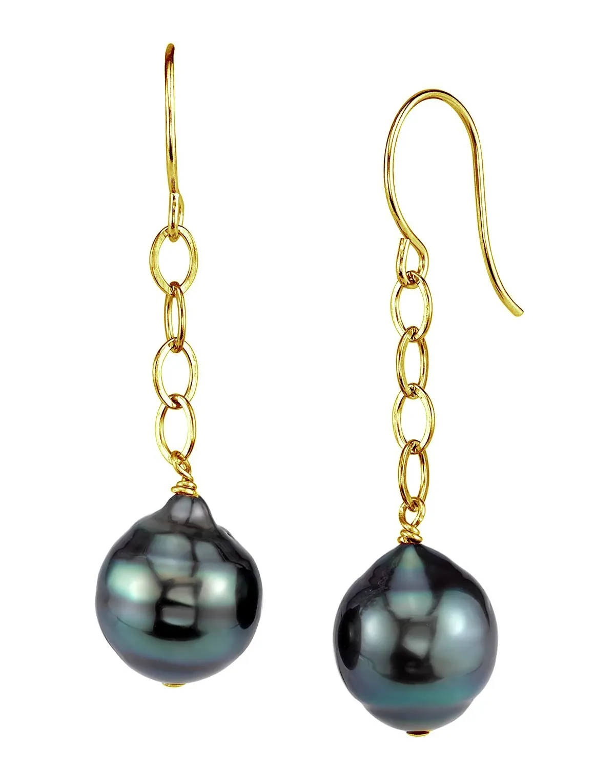 Black Tahitian Baroque Pearl Tin Cup Dangle Earrings