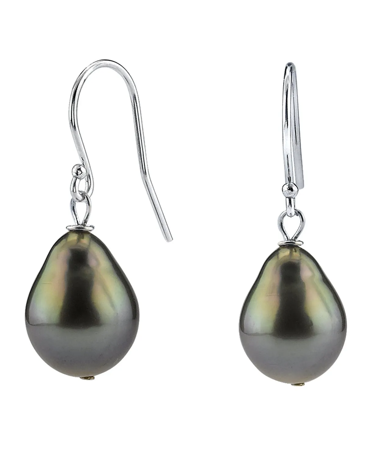 Black Tahitian Drop-Shape Pearl Shepherd Hook Dangle Earrings