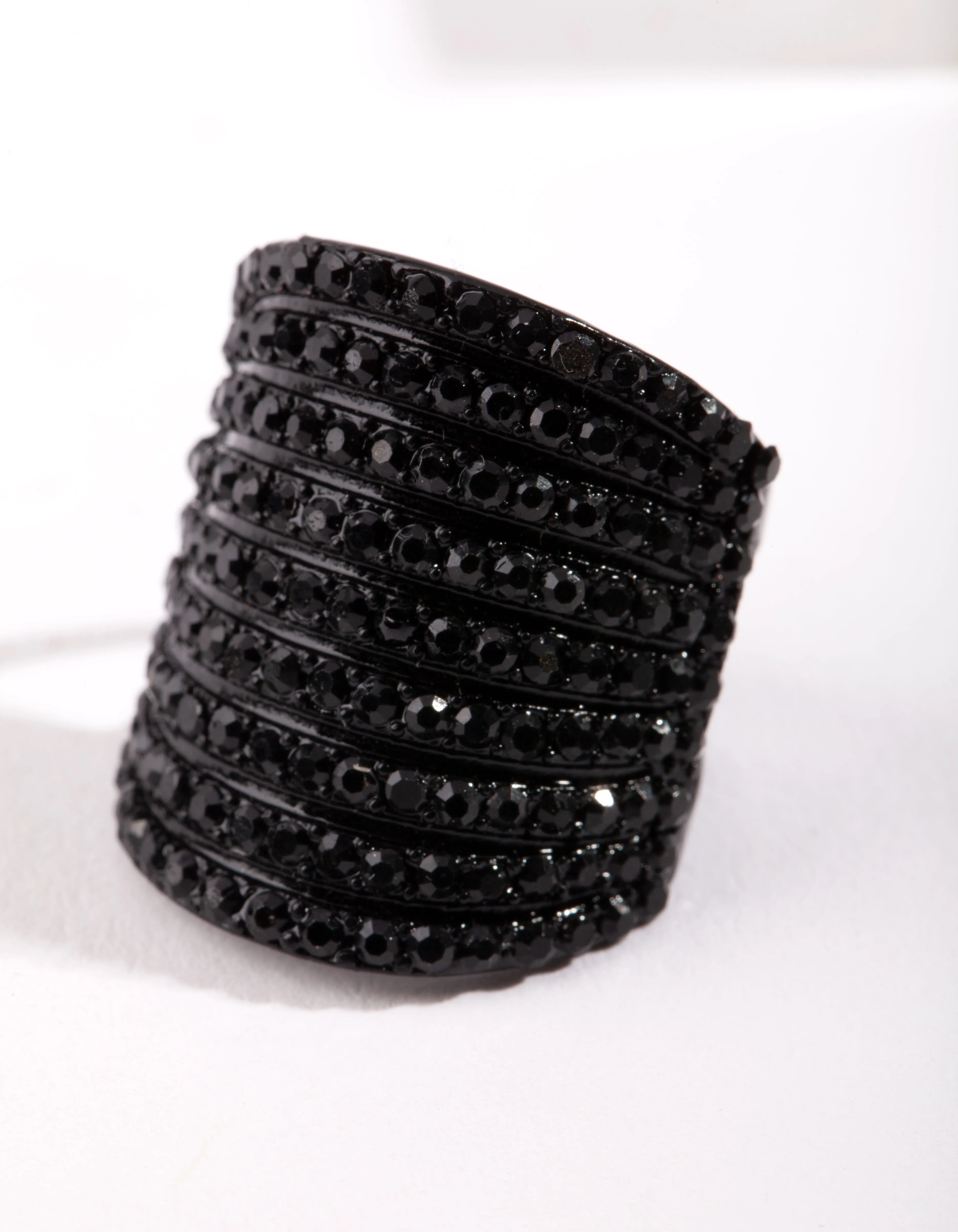 Black Wide Diamante Ring