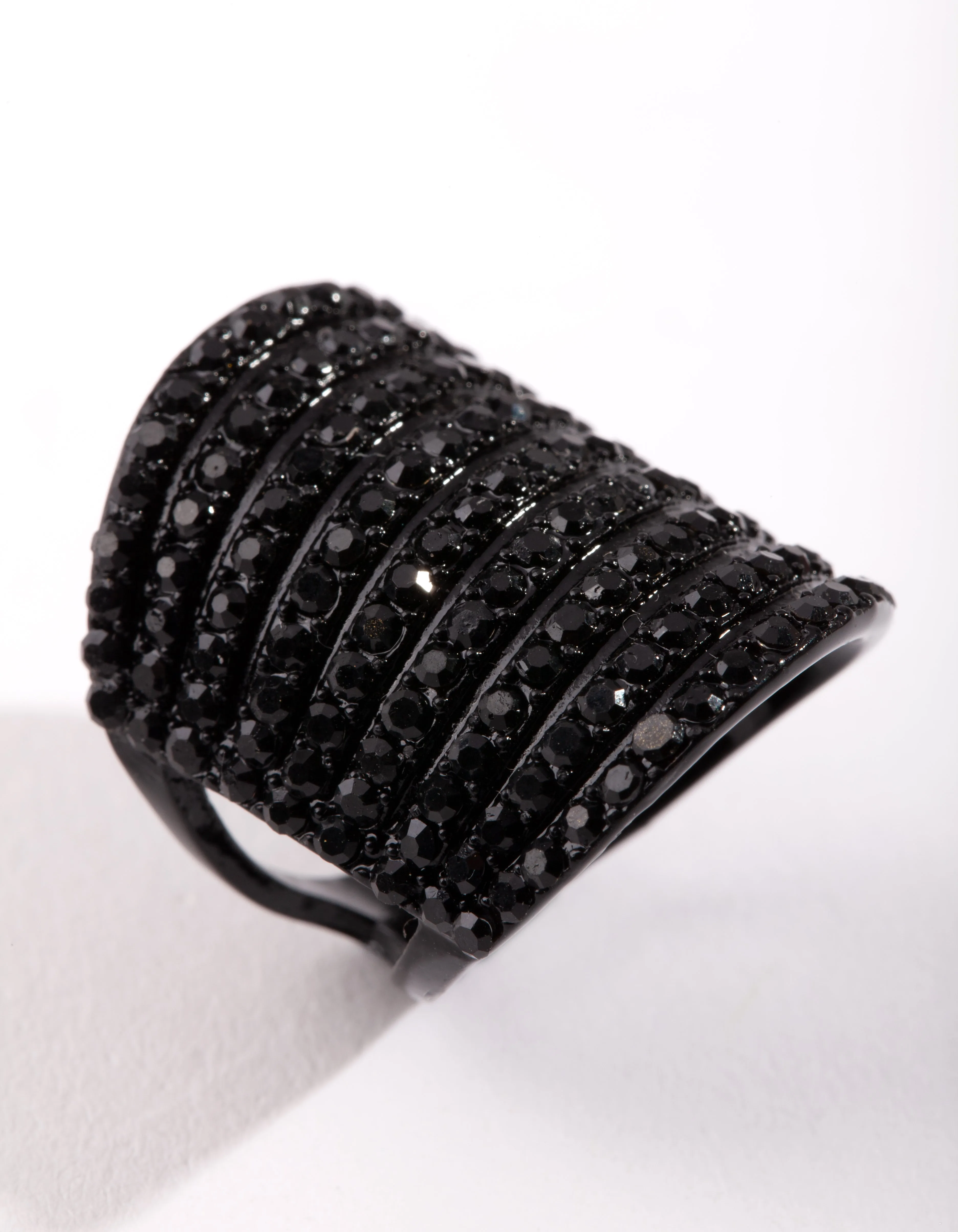 Black Wide Diamante Ring