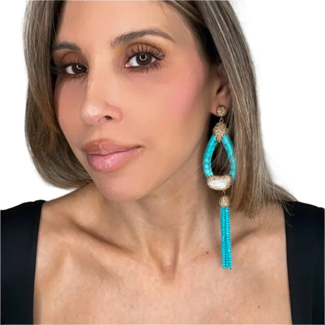 Blue Exotic Python Print Tassel Statement Earring