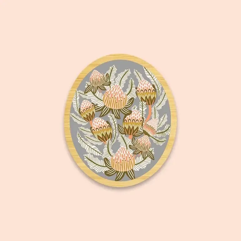 Bush Proteas Wooden Brooch