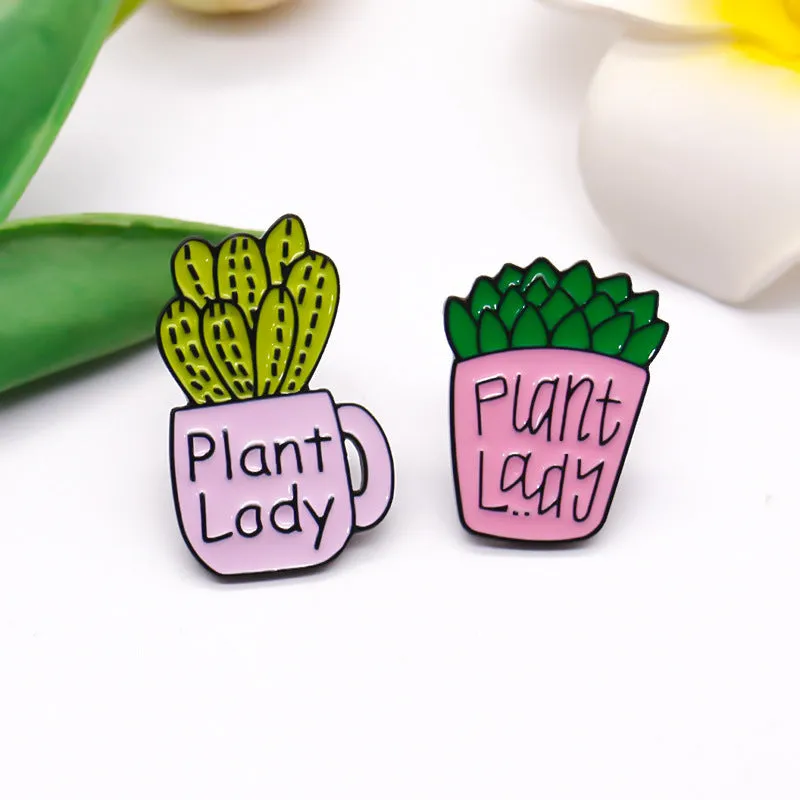 Cactus Potted Plant Lady Brooch